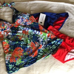 Hapari V-neck tankini and two bikini bottoms